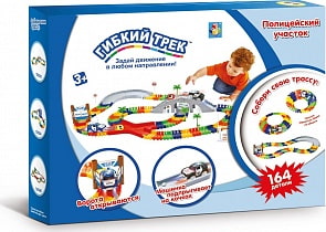 Гибкий трек - Полиция: мост, ворота, перекресток, 2 машинки со светом, 164 детали (1toy, Т13203)