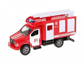 Машина металлическая Газ Газон Next Пожарная машина 14,5 см., открываются двери, инерционная (Технопарк, SB-18-29-F-WB)