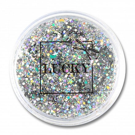 Lucky гель-блестки для тела/лица, в наборе с кисточкой, цвет: серебро, на блистере 