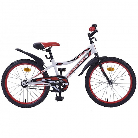 Велосипед бело-красный подростковый с колесами 20' Mustang Prime, Nx-тип, задний ножной тормоз, звонок 