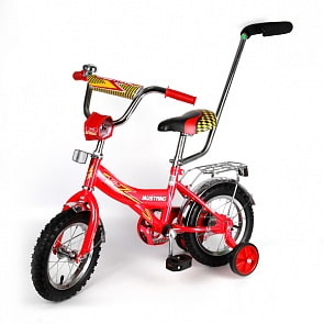 Велосипед детский Mustang с ручкой, красный (MUSTANG, BU12P-14sim)	