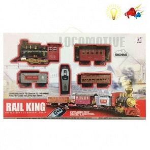 Железная дорога с пультом Ретро-поезд, 19 деталей, 3 вагона, пульт, свет, звук, дым (1Toy, Т10138)