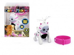 Интерактивный Котёнок Светомузики, со звуком, функцией воспроизведения звука через Bluetooth и ремешком (1toy, Т16308)
