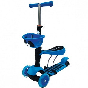 Самокат 3-колесный 2-в-1, управление наклоном, светящиеся колеса 120 и 76 мм., цвет – синий (3844-BLUEsim)