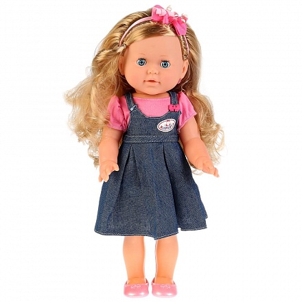 Интерактивная кукла – Дарья в джинсовом сарафане, 35 см, 15 песен на музыкуШаинского от Карапуз, POLI-24-A-RU - купить в интернет-магазине ToyWay