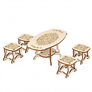 Набор - Столовая комната: большой овальный стол, табуреты - 4 шт., коллекция Барокко из серии Одним прекрасным утром (ЯиГрушка, 59788)