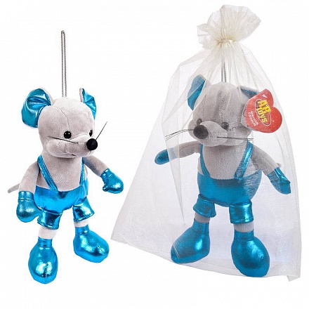 Мягкая игрушка с подвесом - Мышка в синем костюме, 15 см 
