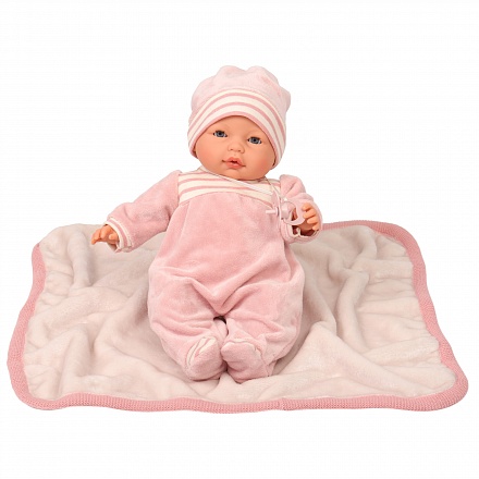Кукла озвученная Бимба на розовом одеяле 37 см плачет мягконабивная 