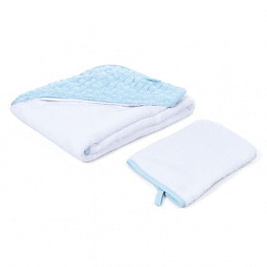 Полотенце с уголком и варежкой Nuovita Grazia 100x100 махра/плюш-клетка, бело-голубой (Nuovita, NUO-DPOL_1620)