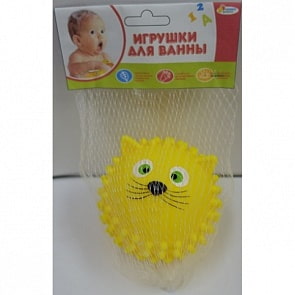 Игрушка из пластизоля для купания – Мячик кот, 8 см. в сетке (Играем вместе, LX-SB09sim)