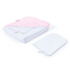 Полотенце с уголком и варежкой Nuovita Grazia 100x100 махра/плюш-соты, бело-розовый (Nuovita, NUO-DPOL_1631)