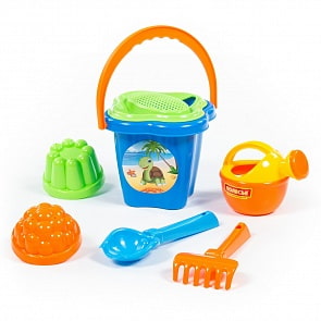 Набор №235: ведро-цветок среднее, ситечко-цветок, совок №2, грабельки №2, 2 формочки, лейка малая №3 (Полесье, 4467)