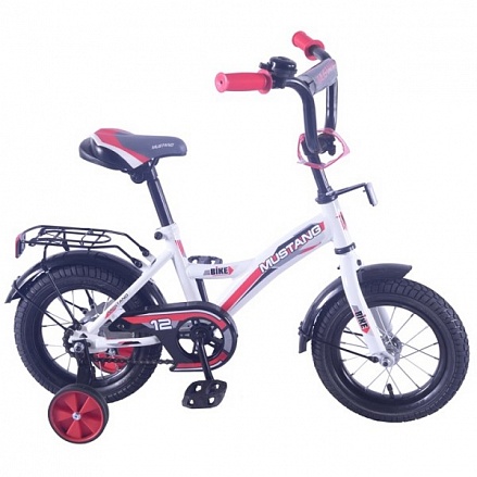 Велосипед детский 12' gw-тип, багажник, страховочные колеса, звонок, бело-черный 