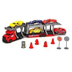 Автотранспортер с красной кабиной с машинками и аксессуарами (Dickie Toys, 3745012-1) - миниатюра