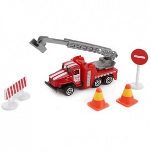 Игровой набор – Металлический пожарный Урал, дорожные знаки (Технопарк, SB-17-05-BLCsim)