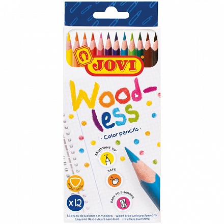 Цветные карандаши трехгранные 12 цветов Woodless, в пластиковом корпусе 