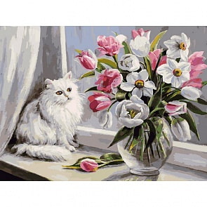 Раскраски по номерам - Весна на окошке, 30 х 40 см (Белоснежка, 128-AS)