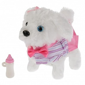 Интерактивный щенок с бутылочкой, глазки глитерные, 7 функций, 16 см (My Friends, JX-2405A)