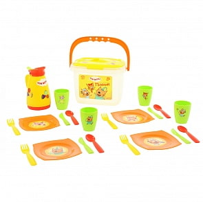Набор посуды для кукол Пикник из серии Три Кота, 21 элемент, в контейнере (Полесье, п-72948)