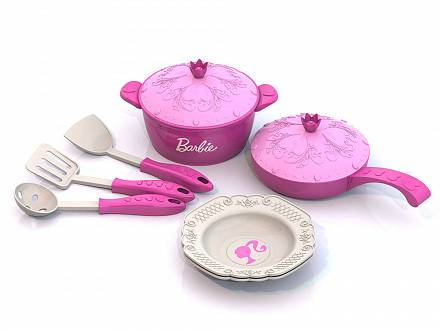 Набор кухонной посудки Barbie - 9 предметов в сетке 