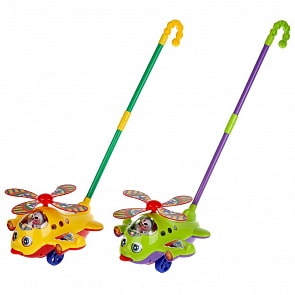 Каталка-вертолет с тростью, моргает, звенит (Playsmart, D148-H28017 (48) (ассортимент)
