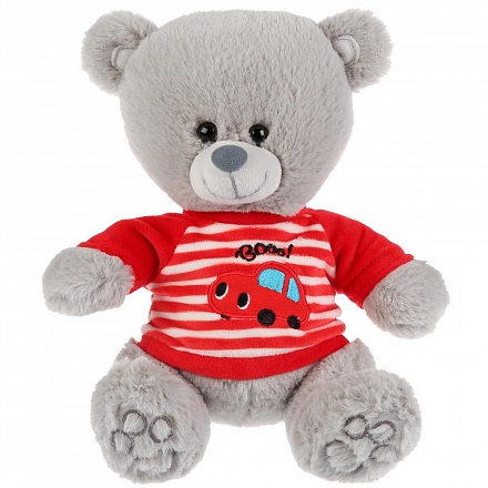 Музыкальная мягкая игрушка – Медведь в футболочке с машинкой, стихи А. Барто, 22 см 