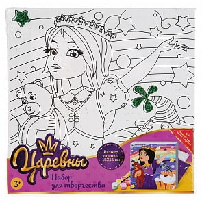 Набор для творчества Холст для росписи Царевны. Соня, с глиттером, пластилин, 6 красок и кисть, 15 х 15 см (MultiArt, 26738-TSR)