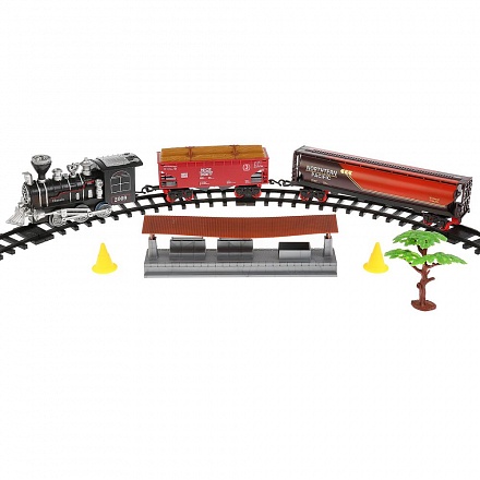 Железная дорога на батарейках с аксессуарами 2009-39, 15 деталей, свет и звук 
