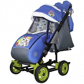 Санки-коляска Snow Galaxy City-3-1 - Три медведя на синем на больших колесах, сумка, варежки (RT, 7695)