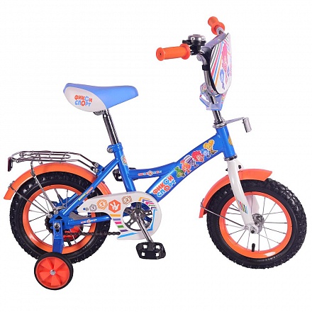 Детский велосипед – Фиксики, колеса 12 дюйм, GW-тип, багажник страховочные колеса, звонок, сине-оранжевый 
