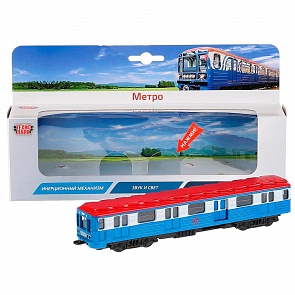 Вагон метро металлический 18,5 см, свет и звук, открываются двери, инерционный (Технопарк, SB-14-01-WB(18))