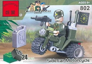 Конструктор - Военный мотоцикл с водителем, 24 детали (Junfa Toys, 802пц)