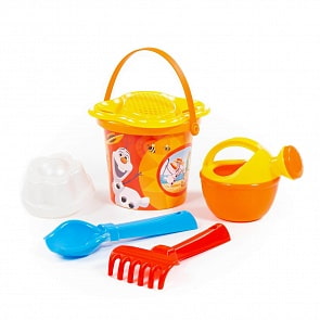 Набор Disney - Холодное сердце №4: ведро малое с наклейкой, ситечко-цветок, совок №2, грабельки №2, формочка, лейка малая №3 (Полесье, 66626)