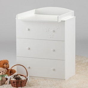 Комод детский ОСТРОВОК УЮТА  Птенчики, съемный пеленальный стол (белый)