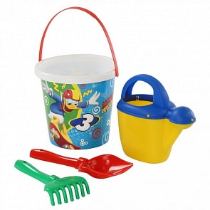 Набор Disney Микки и Весёлые гонки №9: ведро с наклейкой, лопатка №5, грабельки №5, лейка №10 (Полесье, 65643)