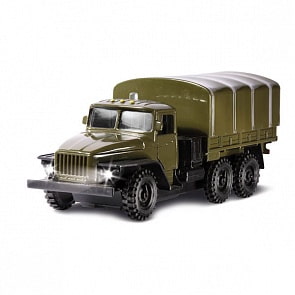 Машина металлическая инерционная - Урал военный, открывающиеся двери и капот (Технопарк, CT-1054sim)