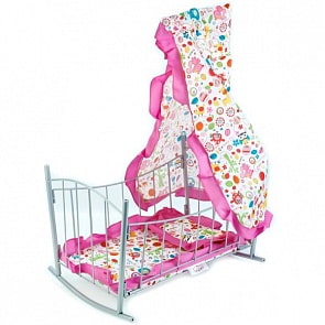 Кроватка для кукол с балдахином, матрасом и подушкой (Карапуз, MB-2-C1sim)