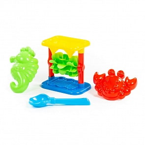 Набор №344: песочная мельница №2 с основанием, совок №2, 2 формочки (Полесье, 35745)