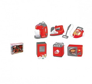 Набор бытовой техники: ти-пот, утюг, пылесос, холодильник, стиральная машинка, микроволновая печь (Junfa Toys, 979-29)