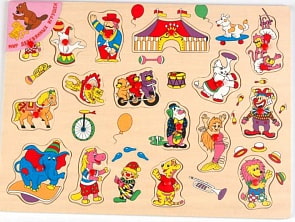 Деревянная рамка с вкладышами - Веселый цирк (Мир деревянных игрушек, Р82)