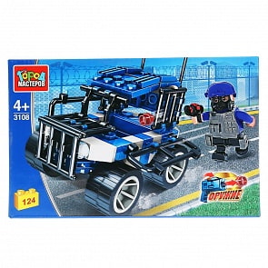 Конструктор - Полицейский джип с фигуркой и аксессуарами, 124 детали (Город мастеров, 3108-UU)