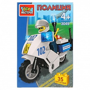 Конструктор - Полицейский на мотоцикле, с фигуркой, 35 деталей (Город мастеров, 3049-LL)
