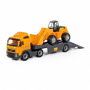 Автомобиль-трейлер Volvo + трактор-погрузчик, в коробке (Полесье, 9616)