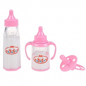 Набор для пупса 3 предмета: поильник, соска, бутылочка (Карапуз, B955026-RU)