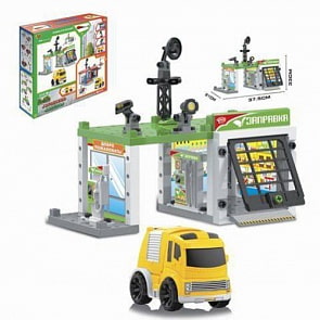 Игровой набор - Автозаправочная станция с инерционной машинкой, 50 деталей (Наша игрушка, M7142)