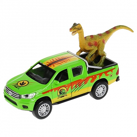 Инерционная металлическая модель - Toyota Hilux сафари, 12 см, с динозавром 