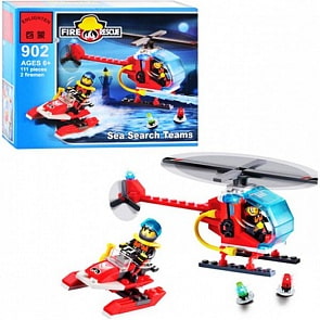 Конструктор с аксессуарами – Пожарная служба катер/вертолет, 111 деталей (Enlighten Brick, BRICK902)