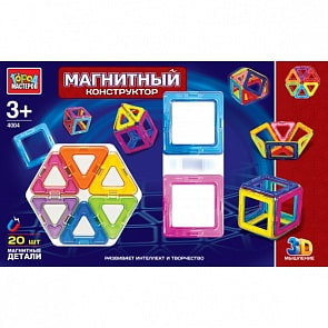 Конструктор магнитный из 20 деталей с 6 квадратами без окна (Город Мастеров, XB-4004-Rsim)