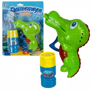 Пистолет механический из серии Океанариум – Крокодил с мыльными пузырями, разные цвета (1toy, Т11551) (ассортимент)