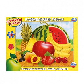 Развивающие пазлы в рамке - Фрукты и ягоды, 15 деталей (Умка, 4690590121528sim)